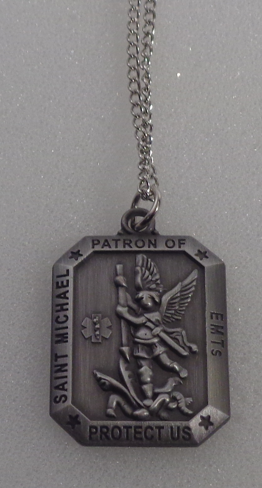 Saint (St.) Michael Patron of EMT's "Protect Us" Necklace/Pendant Nickel